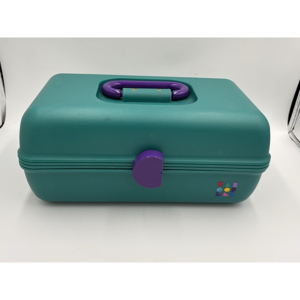 Vintage Caboodles Makeup Case # 2602 Purple Pink‎ Teal Side Slide Outs 90s